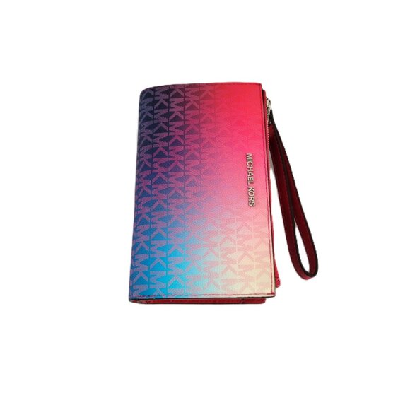 Michael Kors Jet Set Travel Large Double Zip Wristlet Clutch MK Dark Raspberry - Picture 5 of 7